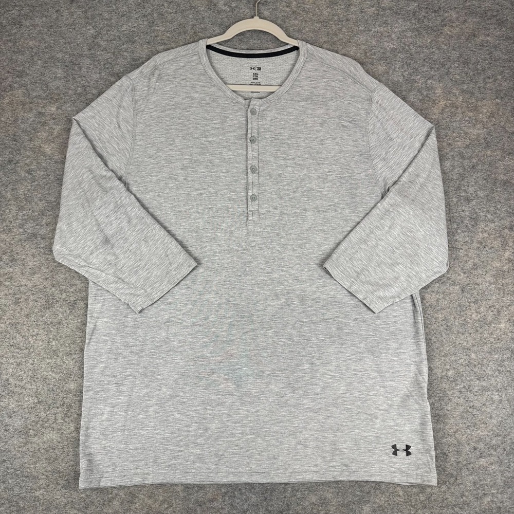 Under Armour Athlete Recovery Ultra Comfort 3/4 Henley Shirt Gray Mens 2XL XXL